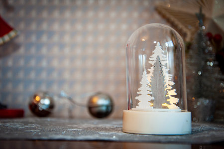 Happy New Year. Christmas shopping sale. Xmas tree decoration. Santa Claus. Decorated Christmas...