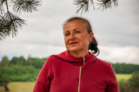 Nature landscape and woman. Autumn female style. Woman portrait in nature. Travel and hiking....