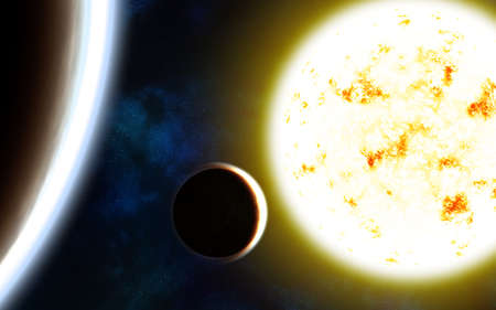Solar system. Sun, planets and nebulae. Image in 5K resolution for desktop wallpaper.
