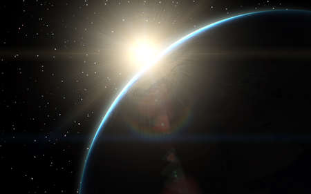 Planet Earth at sunset with a view from space. Image with high definition and 5K resolution.