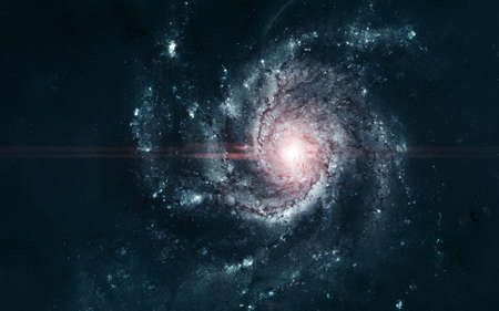 A beautiful spiral galaxy in red tones somewhere in deep space. Science fiction.