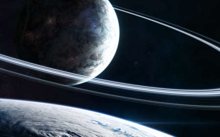 Planets in deep space. Beautiful cosmic landscape. Science fiction.