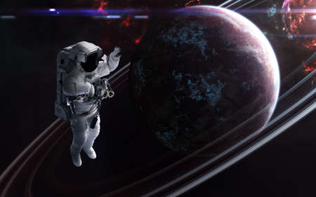 Astronaut, planet, beautiful space landscape. Science fiction.