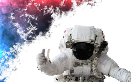 High resolution astronaut isolated on white background. Space style dust splash. Science fiction.の写真素材