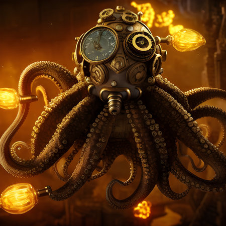 Steampunk octopus with lights 3d render 3d illustrationの写真素材