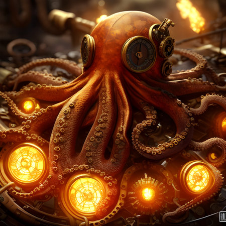 Steampunk octopus with lights 3d render 3d illustrationの写真素材