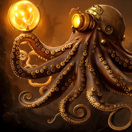 Steampunk octopus with lights 3d render 3d illustrationの写真素材
