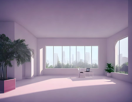 Empty office Room in sunrise 3d render 3d illustrationの写真素材