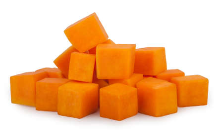 fresh orange pumpkin slices isolate on a white backgroundの写真素材