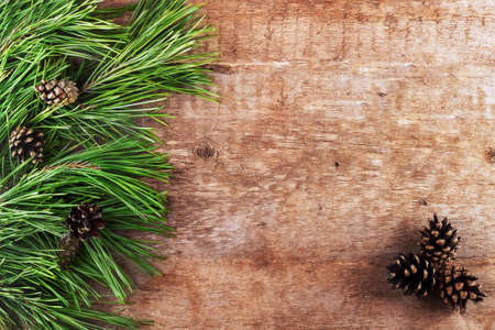 vintage christmas decoration over old wooden background with place for textの写真素材