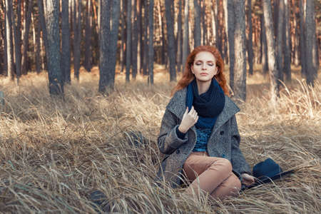 redhead girl relaxingの写真素材