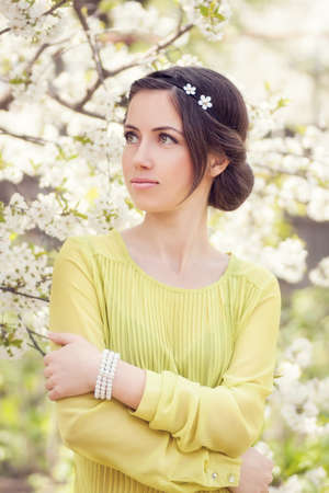 Spring girl outdoorsの写真素材