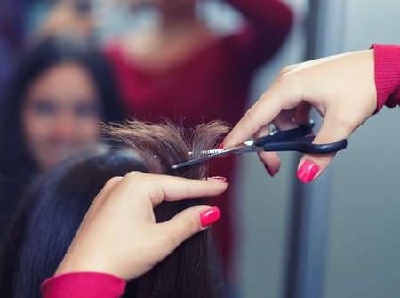female haircut closeupの写真素材