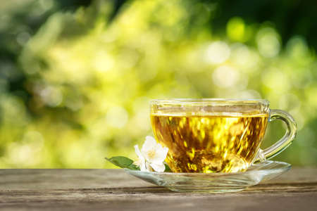 jasmine tea on tableの写真素材