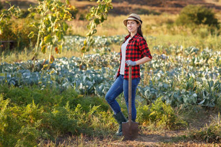 woman gardener with spadeの写真素材
