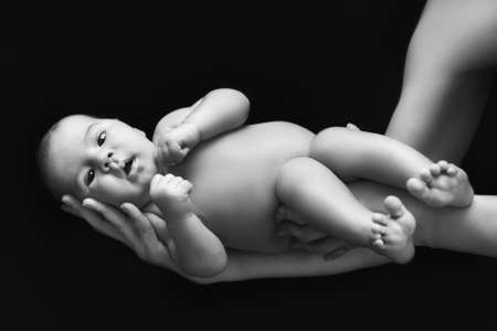 black and white photo of newborn babyの写真素材