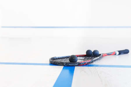 racquetball equipment and wallの写真素材