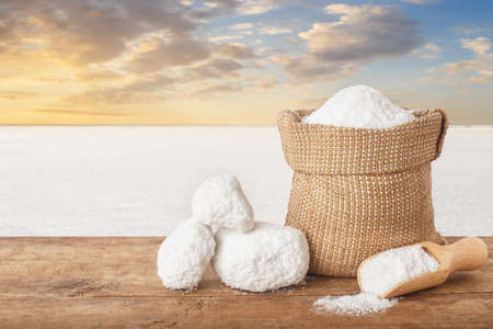 salt in bag on tableの写真素材