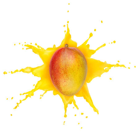 mango in juice splashの写真素材