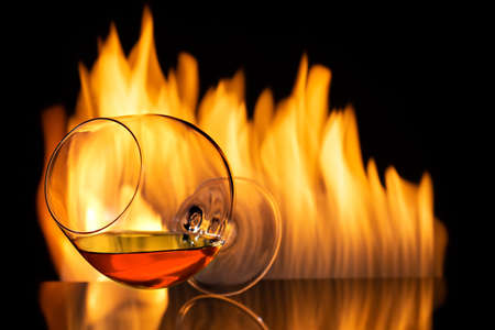 brandy or cognac in glassの写真素材