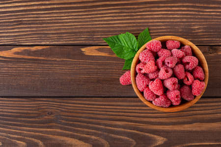 top view of raspberries in bowl