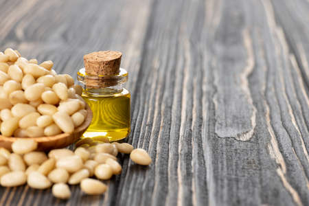 cedar oil in glass bottleの写真素材