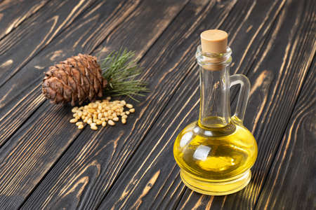 cedar oil in glass bottleの写真素材