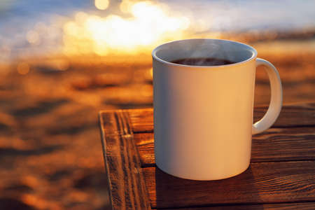 mug of coffee on tableの写真素材