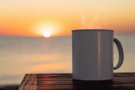 mug of coffee on tableの写真素材