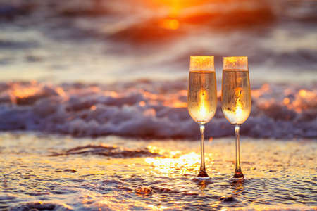 two glasses of champagneの写真素材