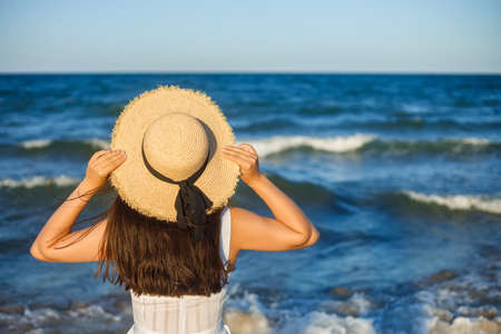 woman enjoying on seaの写真素材
