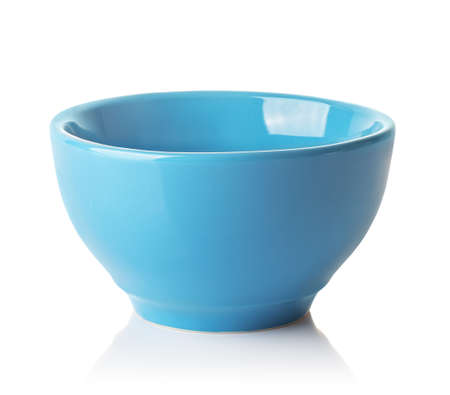 empty blue ceramic bowl isolated on whiteの写真素材