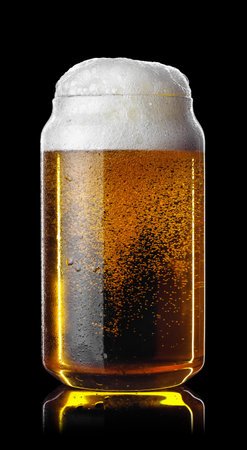cold glass of light beer with foam isolated on blackの写真素材
