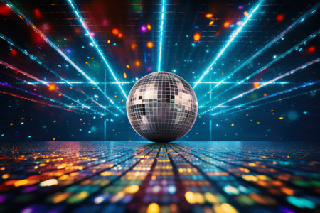 disco dance glowing floor with shining ball in nightclubの素材