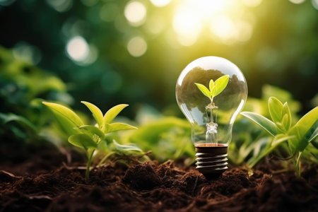 plant growing in light bulb. Concept of save energy, protect environment and ecology friendlyの素材