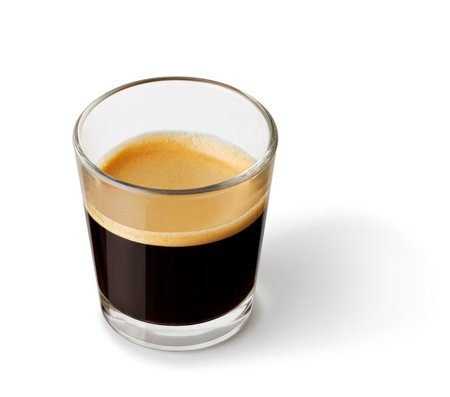 glass espresso coffee isolated on white background with clipping pathの写真素材