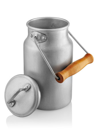 aluminum milk can with lid isolated on white background. File contains clipping pathの写真素材