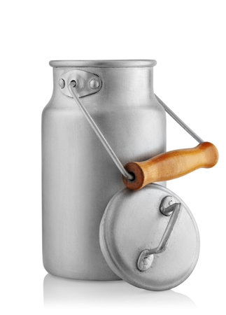 aluminum milk can isolated on white background with clipping pathの写真素材