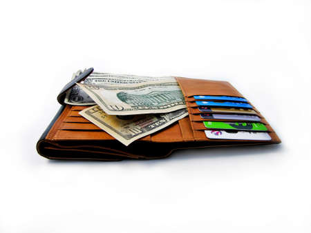 Wallet - Dollar cash vs Credit cards           の写真素材