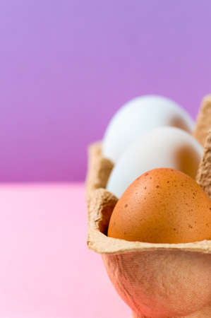 Duck eggs and chicken egg in front - Side view