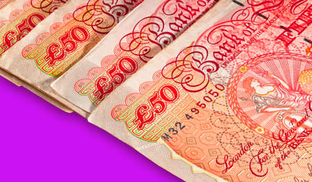 Fifty pounds sterling UK Currency - Macro shot with clipping path for easy background drop and extraction の写真素材