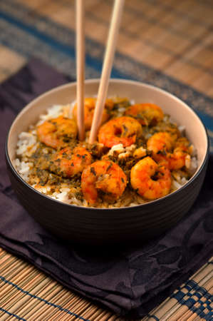 Curry Prawns with rice - Caribbean Tasy foodの写真素材