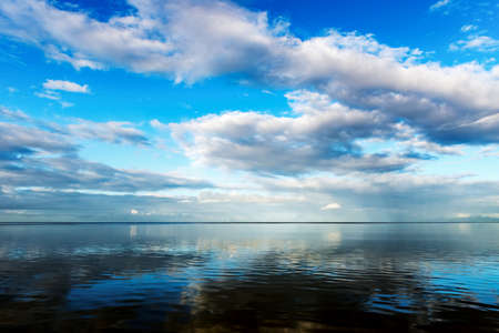Seascape blue sky calm sea at dawn in Trinidad and Tobagoの写真素材