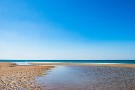 Aberdovey Aberdyfi Wales Snowdonia UK vast beautiful seascape holiday destination water flowing into...