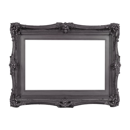 Rectangular frame border classical washed-out shabby chic style black horizontal textured engraved...