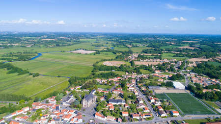 Aerial view on Rouans village in Loire Atlantiqueの写真素材