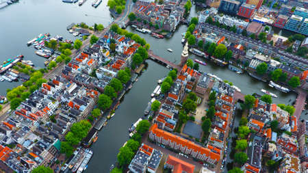 Aerial photo of the Montelbaanstoren in Amsterdam cityのeditorial素材