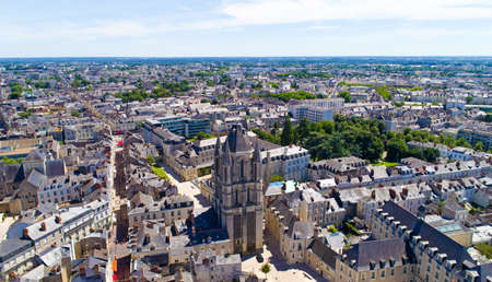 Aerial view of Saint Aubin tower in Angers city center