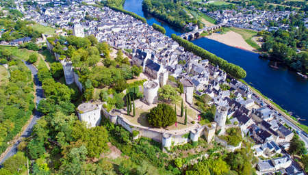 Aerial photo of Chinon castle in Indre et Loireの写真素材