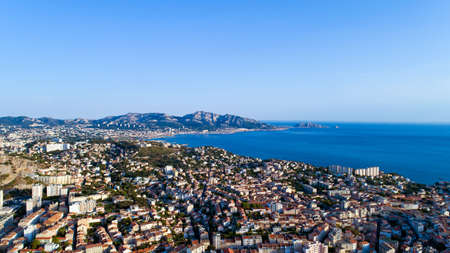 Aerial photo of Endoume bay in Marseilleの写真素材